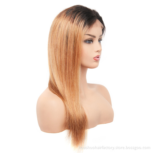 Pre Plucked Hairline 12 Inch Straight Human Hair Dark Brown Long T1B27 Lace Frontal Wig